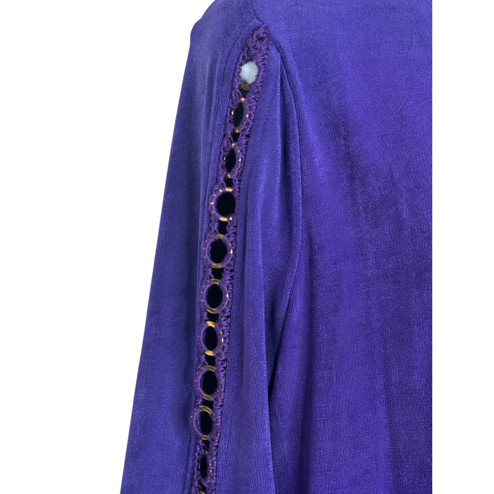 NEW Chico's Travelers Cardigan Jacket 1 Medium 8 10 Purple Ring Trim Open Front - Picture 4 of 7